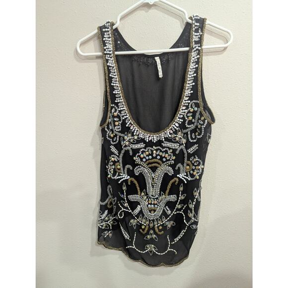 Willow & Clay beaded embellished black tank/shell top size approx XL (18" P2P) - Picture 1 of 8